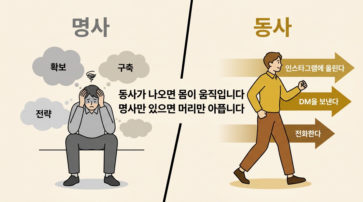 명사 vs 동사 — 동사가 나오면 몸이 움직입니다